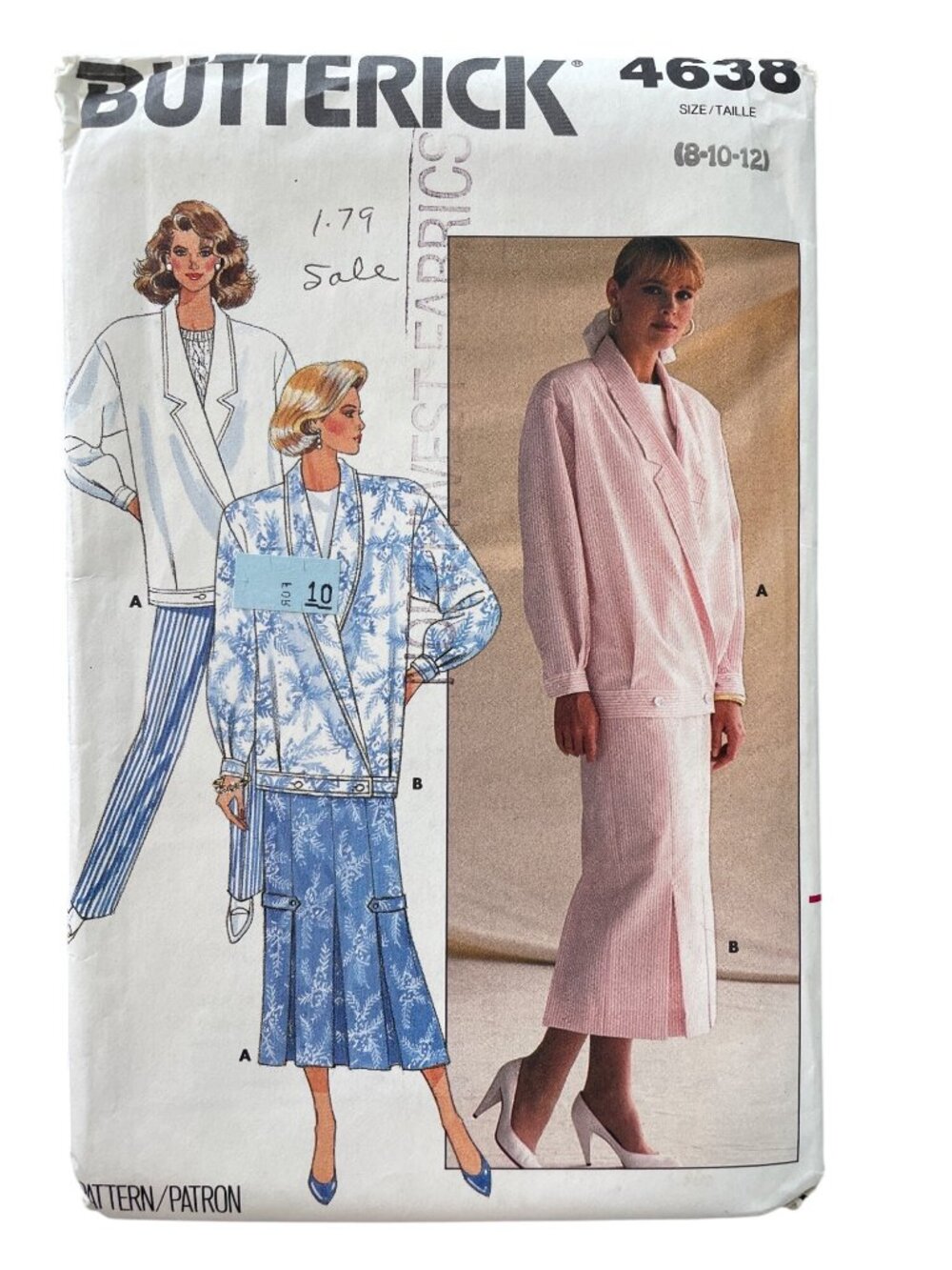 Vintage 80s Butterick 4638 Sewing Pattern Sizes 8-10-12 Jacket Skirt Pants UNCUT